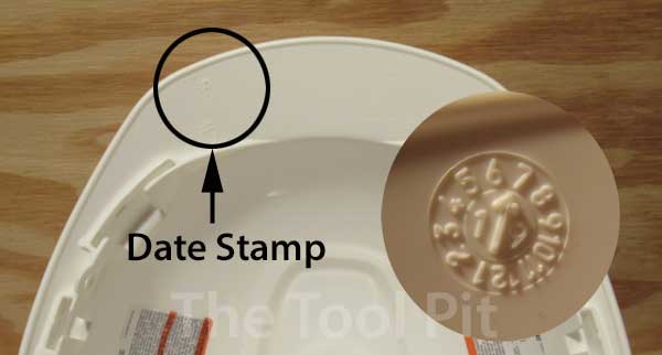 Date of manufacture stamp  on a hard hat brim